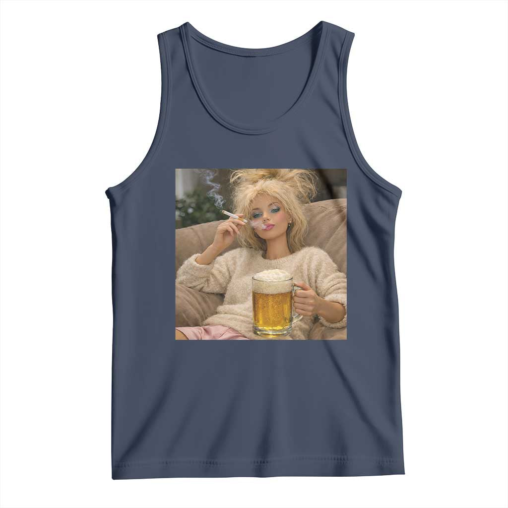 Funny Smoking And Drinking Doll Meme Tank Top Weekend Relaxation TS12 Navy Print Your Wear