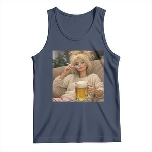 Funny Smoking And Drinking Doll Meme Tank Top Weekend Relaxation TS12 Navy Print Your Wear