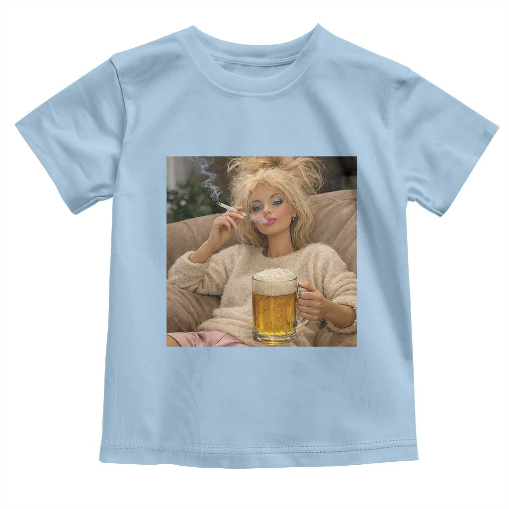 Funny Smoking And Drinking Doll Meme Toddler T Shirt Weekend Relaxation TS12 Light Blue Print Your Wear