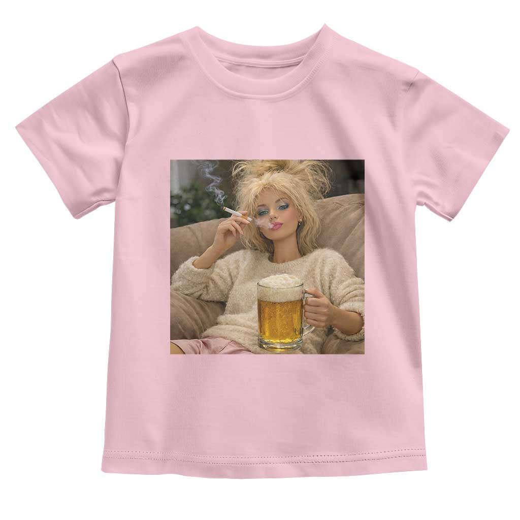 Funny Smoking And Drinking Doll Meme Toddler T Shirt Weekend Relaxation TS12 Light Pink Print Your Wear