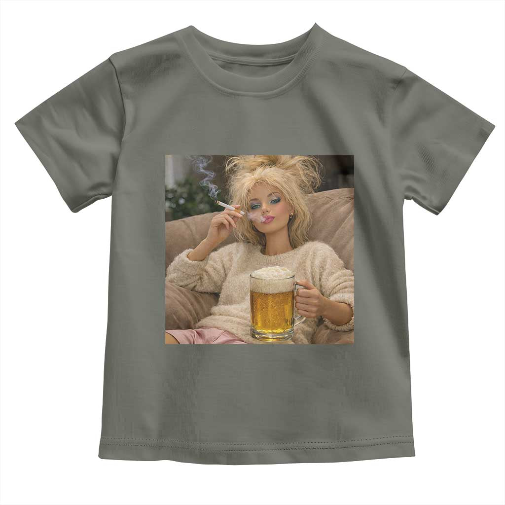 Funny Smoking And Drinking Doll Meme Toddler T Shirt Weekend Relaxation TS12 Military Green Print Your Wear