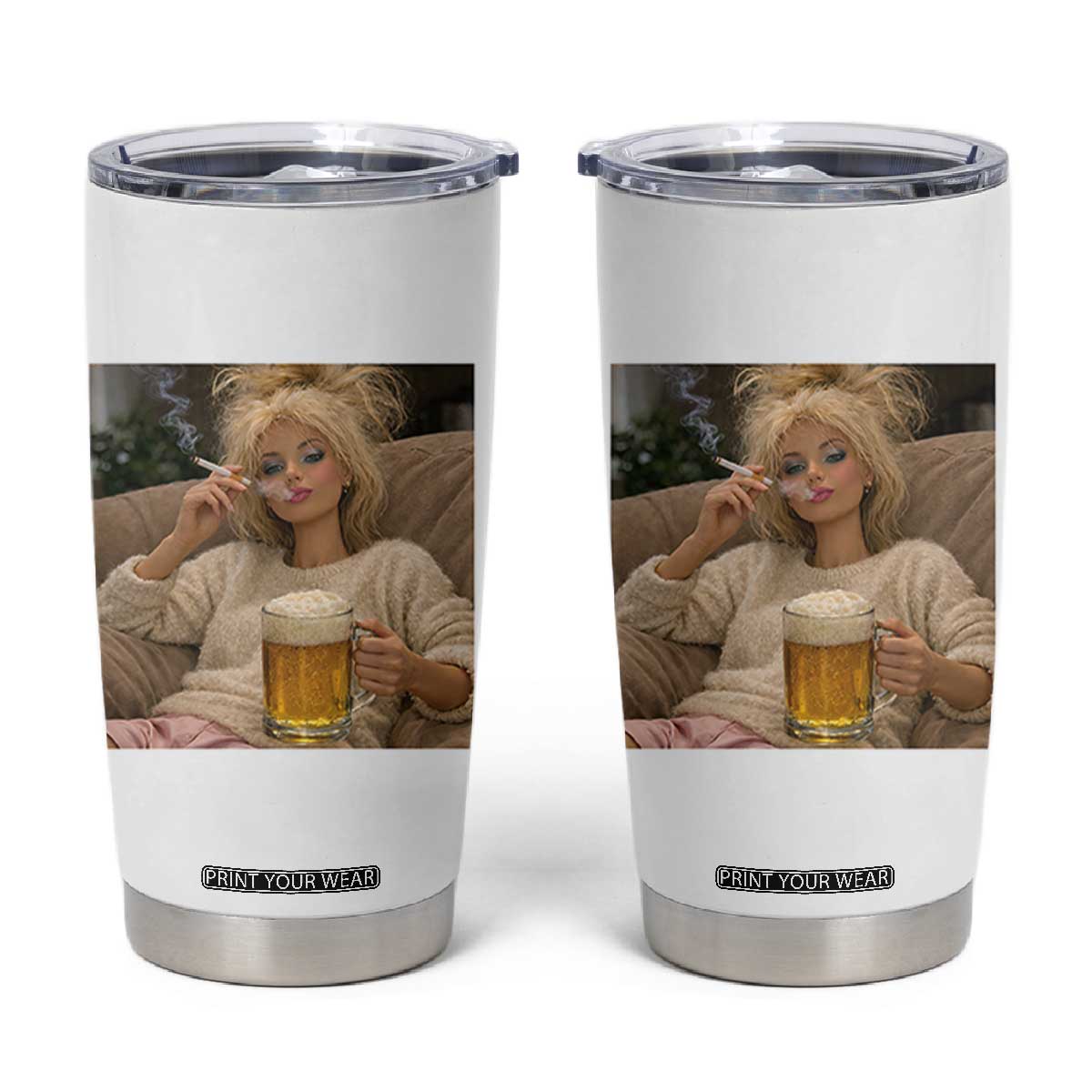 Funny Smoking And Drinking Doll Meme Tumbler Cup Weekend Relaxation TS12 White Print Your Wear