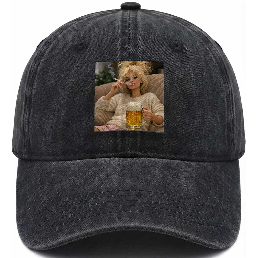 Funny Smoking And Drinking Doll Meme Washed Cotton Baseball Cap Weekend Relaxation TS12 Print Your Wear