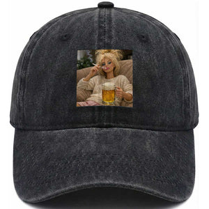 Funny Smoking And Drinking Doll Meme Washed Cotton Baseball Cap Weekend Relaxation TS12 Print Your Wear