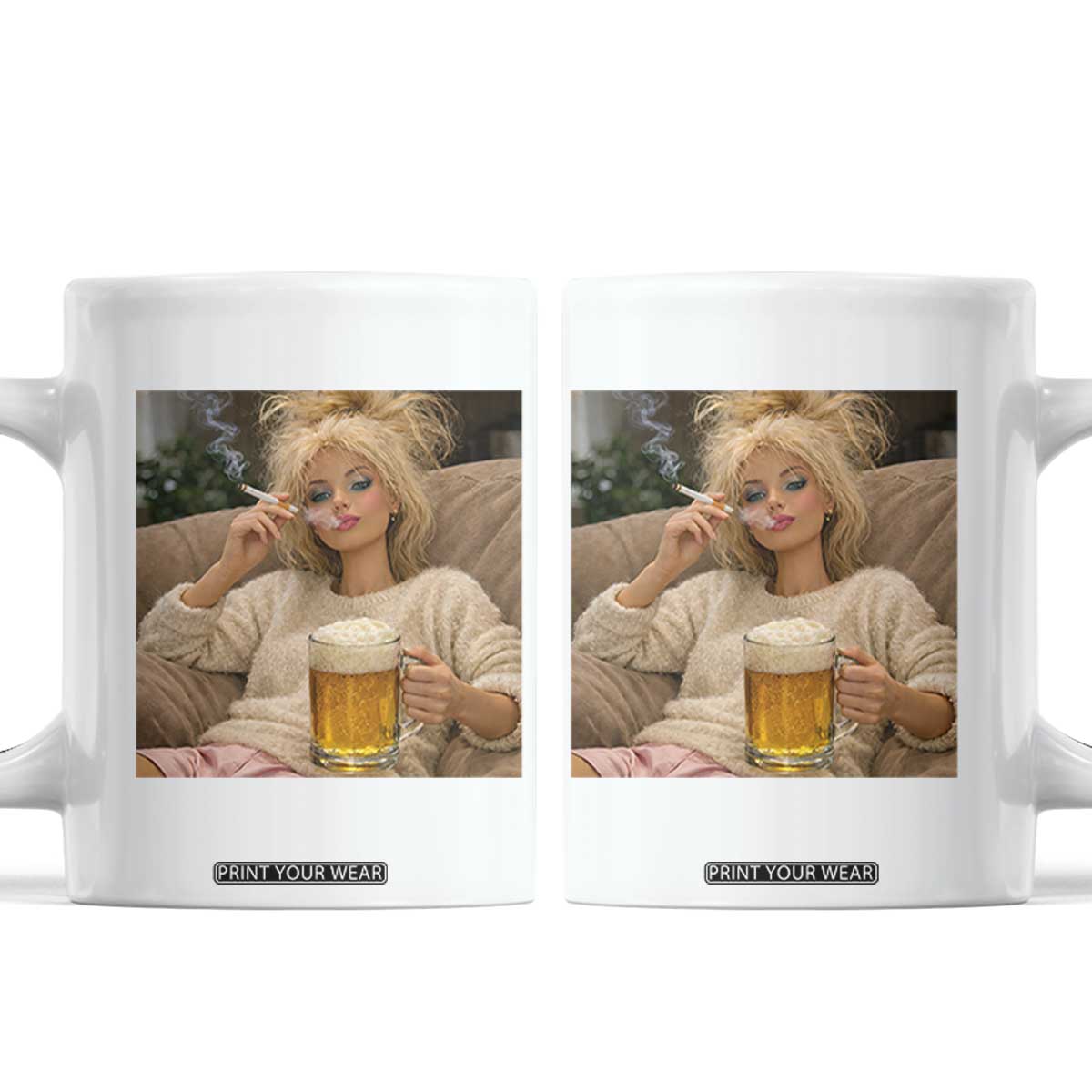 Funny Smoking And Drinking Doll Meme Coffee Mug Weekend Relaxation TS12 White Print Your Wear