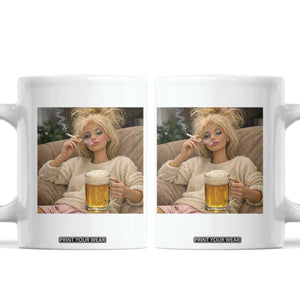 Funny Smoking And Drinking Doll Meme Coffee Mug Weekend Relaxation TS12 White Print Your Wear