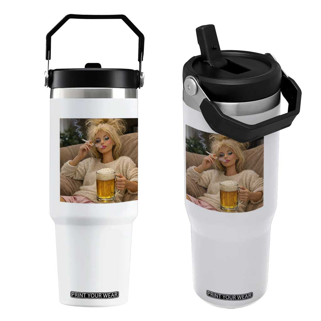 Funny Smoking And Drinking Doll Meme Flip Straw Tumbler Weekend Relaxation TS12 One Size: 30 oz White Print Your Wear