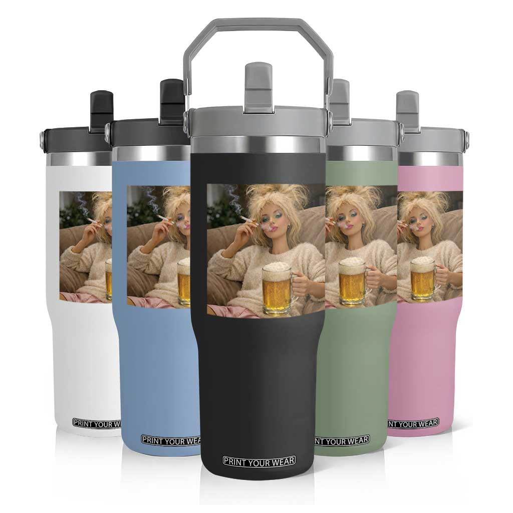 Funny Smoking And Drinking Doll Meme Flip Straw Tumbler Weekend Relaxation TS12 Print Your Wear