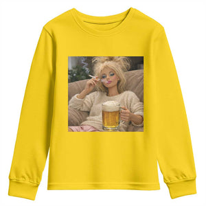 Funny Smoking And Drinking Doll Meme Youth Sweatshirt Weekend Relaxation TS12 Daisy Print Your Wear
