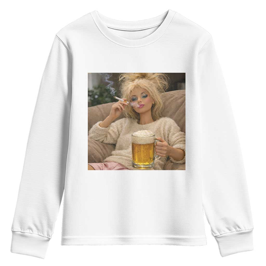 Funny Smoking And Drinking Doll Meme Youth Sweatshirt Weekend Relaxation TS12 White Print Your Wear