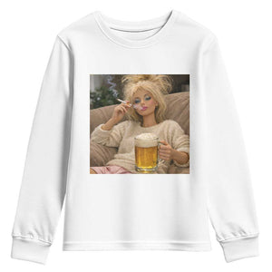 Funny Smoking And Drinking Doll Meme Youth Sweatshirt Weekend Relaxation TS12 White Print Your Wear