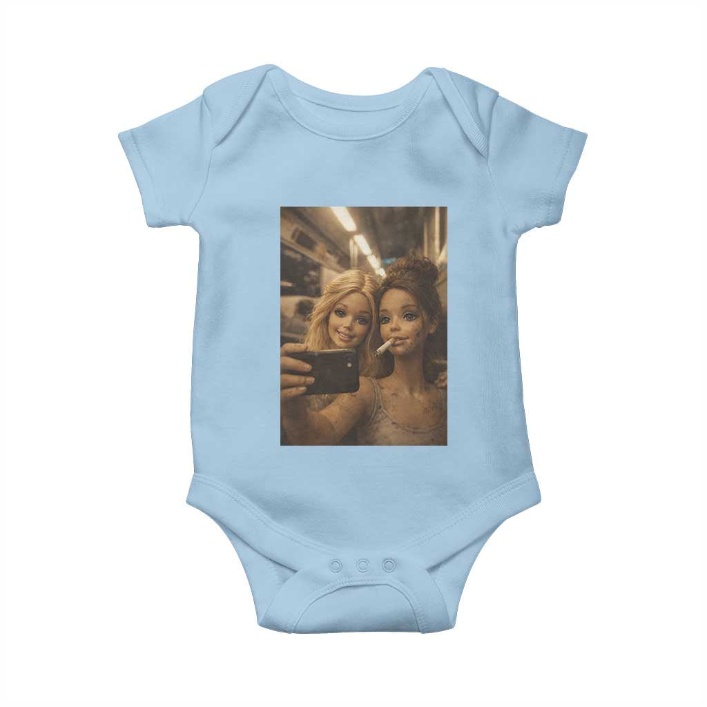 Funny Selfie Doll Meme Baby Onesie Aesthetic Doll Face Graphic TS12 Light Blue Print Your Wear