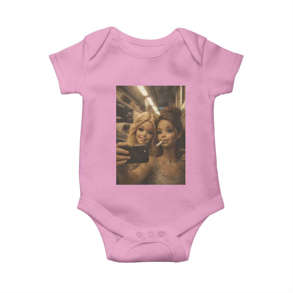 Funny Selfie Doll Meme Baby Onesie Aesthetic Doll Face Graphic TS12 Light Pink Print Your Wear