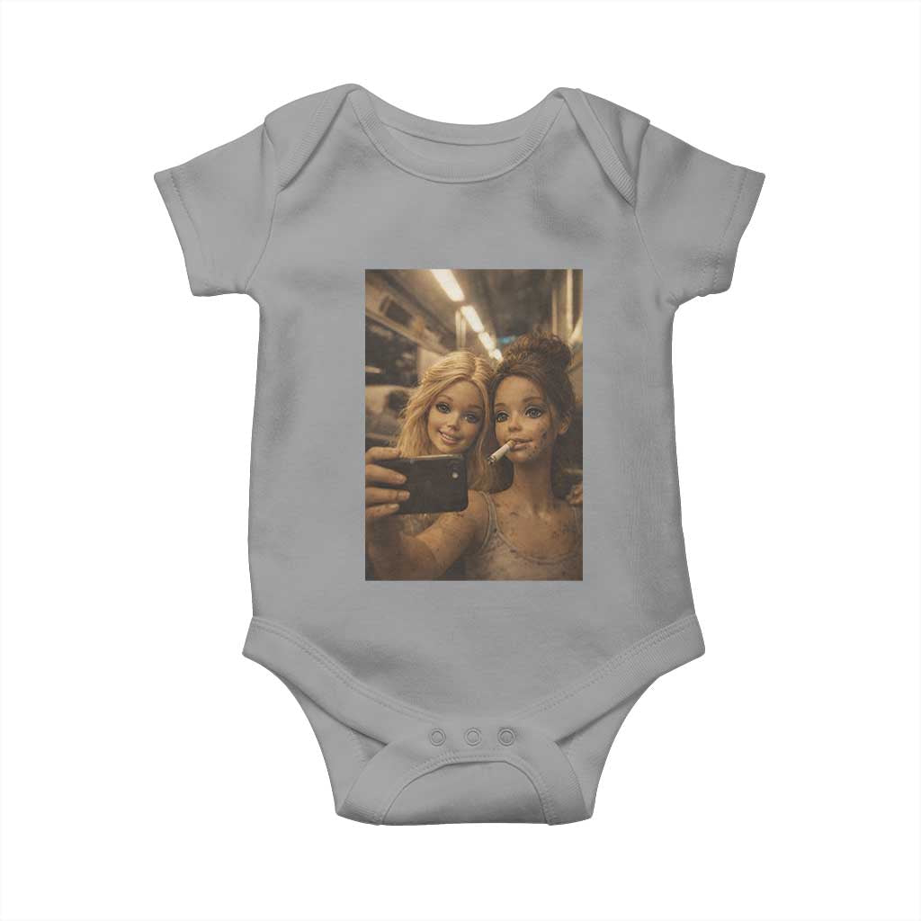 Funny Selfie Doll Meme Baby Onesie Aesthetic Doll Face Graphic TS12 Sport Gray Print Your Wear