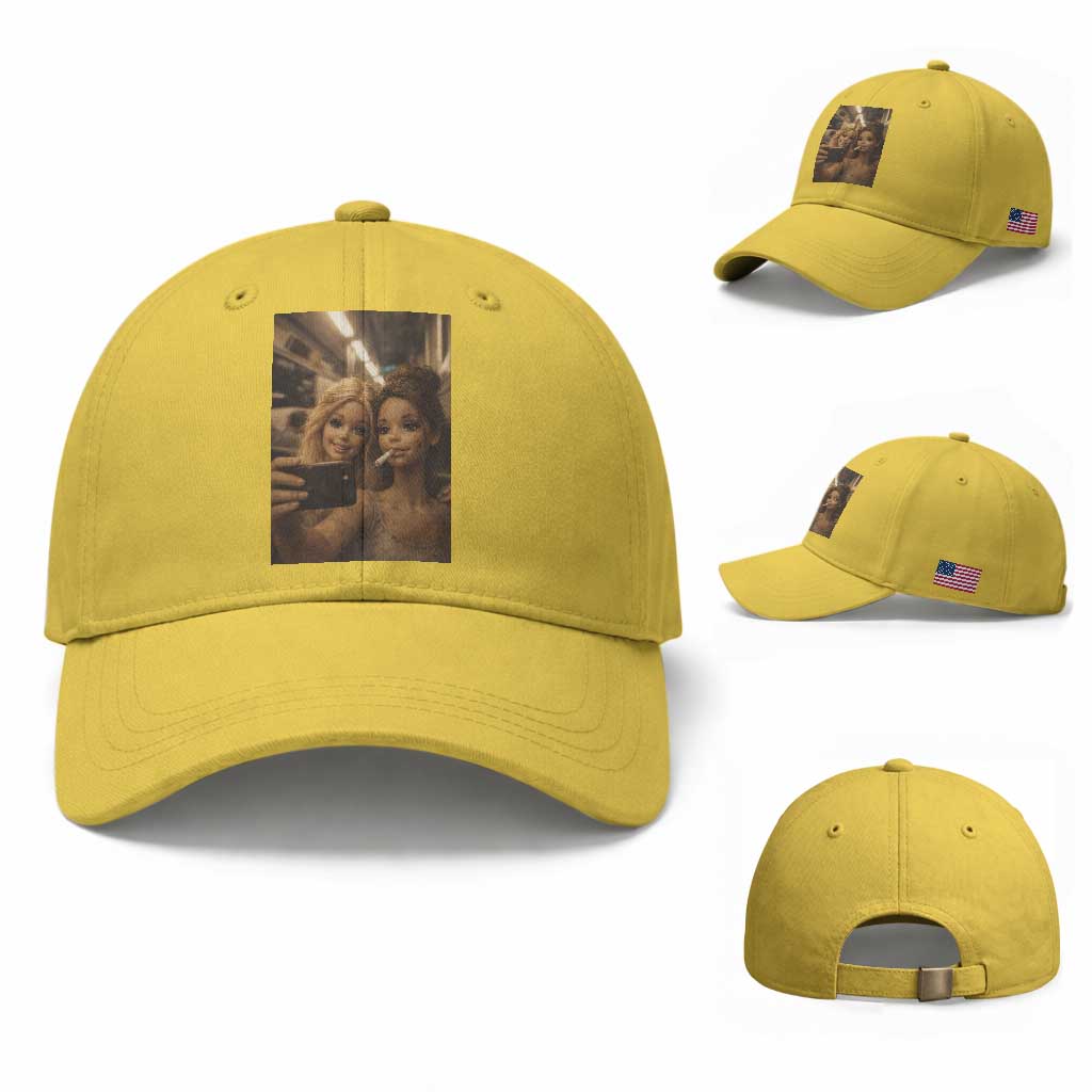 Funny Selfie Doll Meme Baseball Cap Aesthetic Doll Face Graphic TS12 Baseball Cap Universal Fit Yellow Print Your Wear