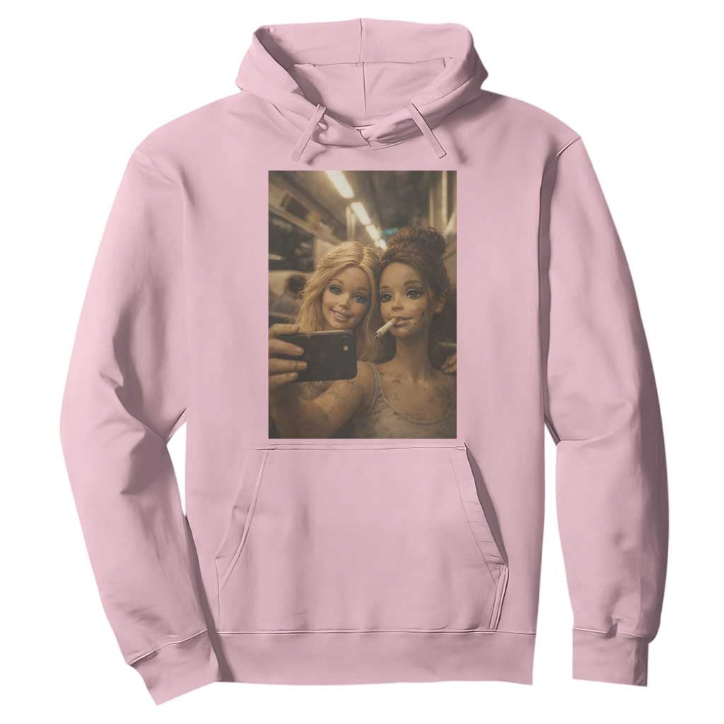 Funny Selfie Doll Meme Hoodie Aesthetic Doll Face Graphic TS12 Light Pink Print Your Wear