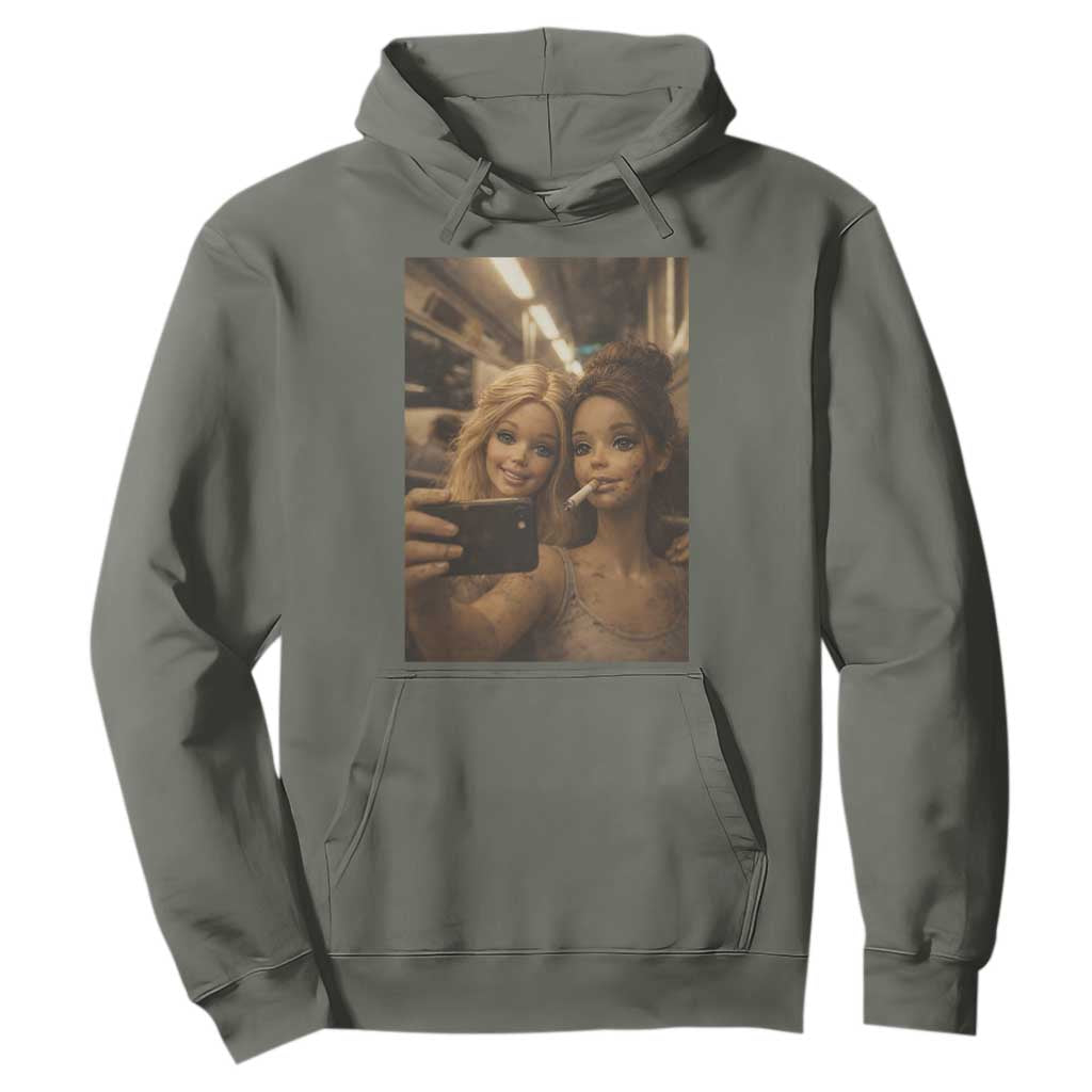 Funny Selfie Doll Meme Hoodie Aesthetic Doll Face Graphic TS12 Military Green Print Your Wear