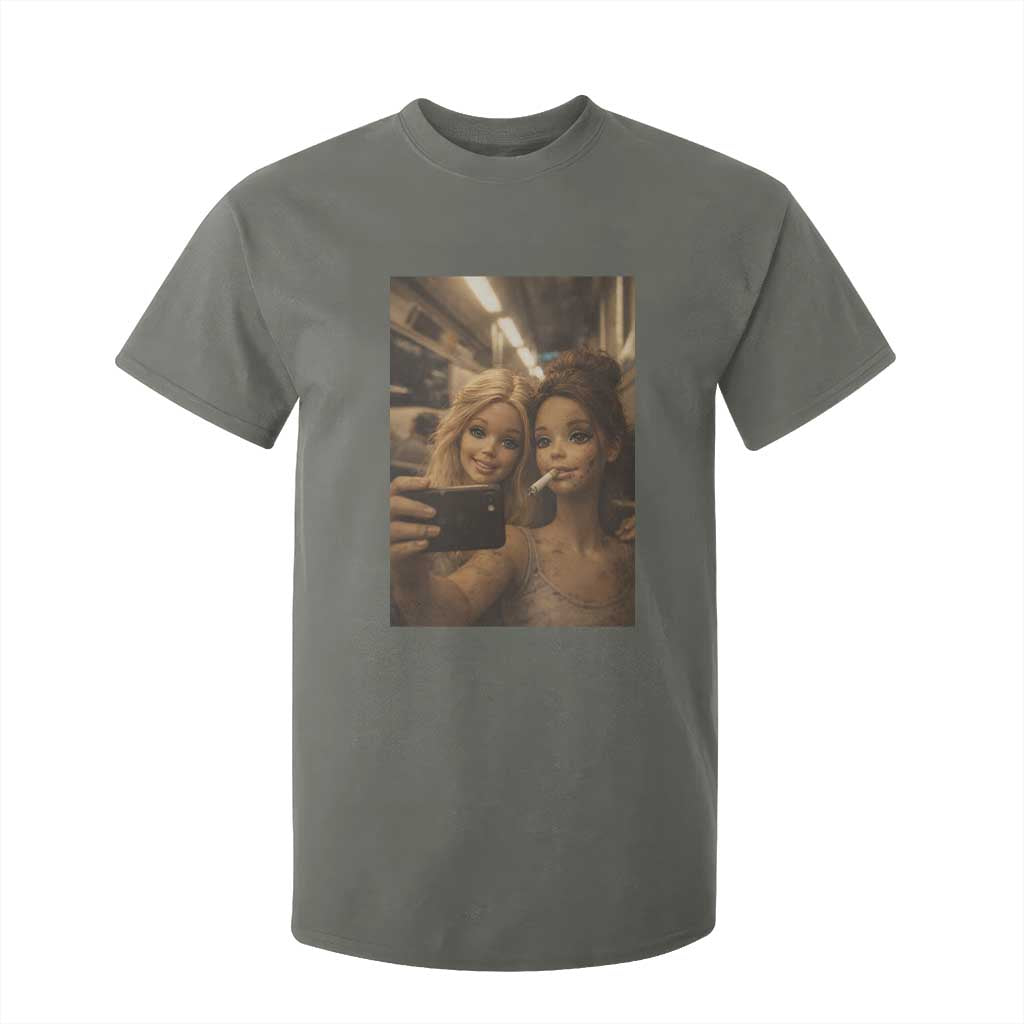 Funny Selfie Doll Meme T Shirt For Kid Aesthetic Doll Face Graphic TS12 Military Green Print Your Wear