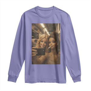 Funny Selfie Doll Meme Long Sleeve Shirt Aesthetic Doll Face Graphic TS12 Violet Print Your Wear