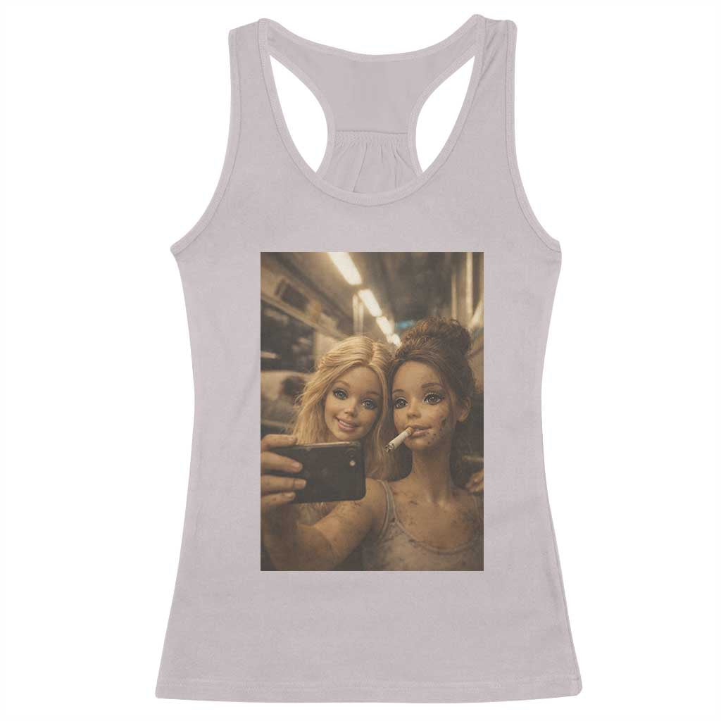 Funny Selfie Doll Meme Racerback Tank Top Aesthetic Doll Face Graphic TS12 Ice Gray Print Your Wear