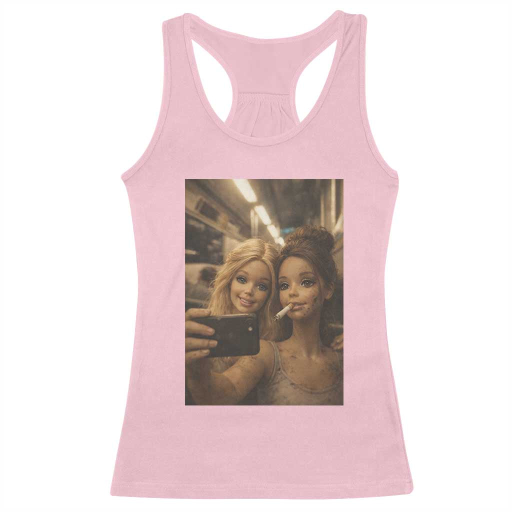 Funny Selfie Doll Meme Racerback Tank Top Aesthetic Doll Face Graphic TS12 Light Pink Print Your Wear