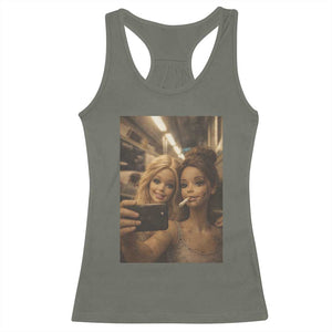 Funny Selfie Doll Meme Racerback Tank Top Aesthetic Doll Face Graphic TS12 Military Green Print Your Wear