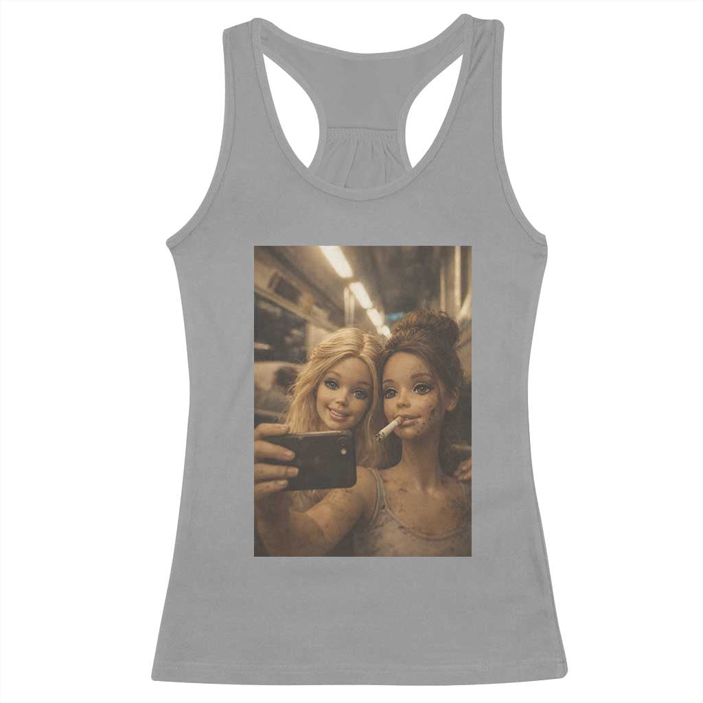 Funny Selfie Doll Meme Racerback Tank Top Aesthetic Doll Face Graphic TS12 Sport Gray Print Your Wear