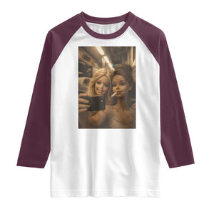 Funny Selfie Doll Meme Raglan Shirt Aesthetic Doll Face Graphic TS12 White Maroon Print Your Wear