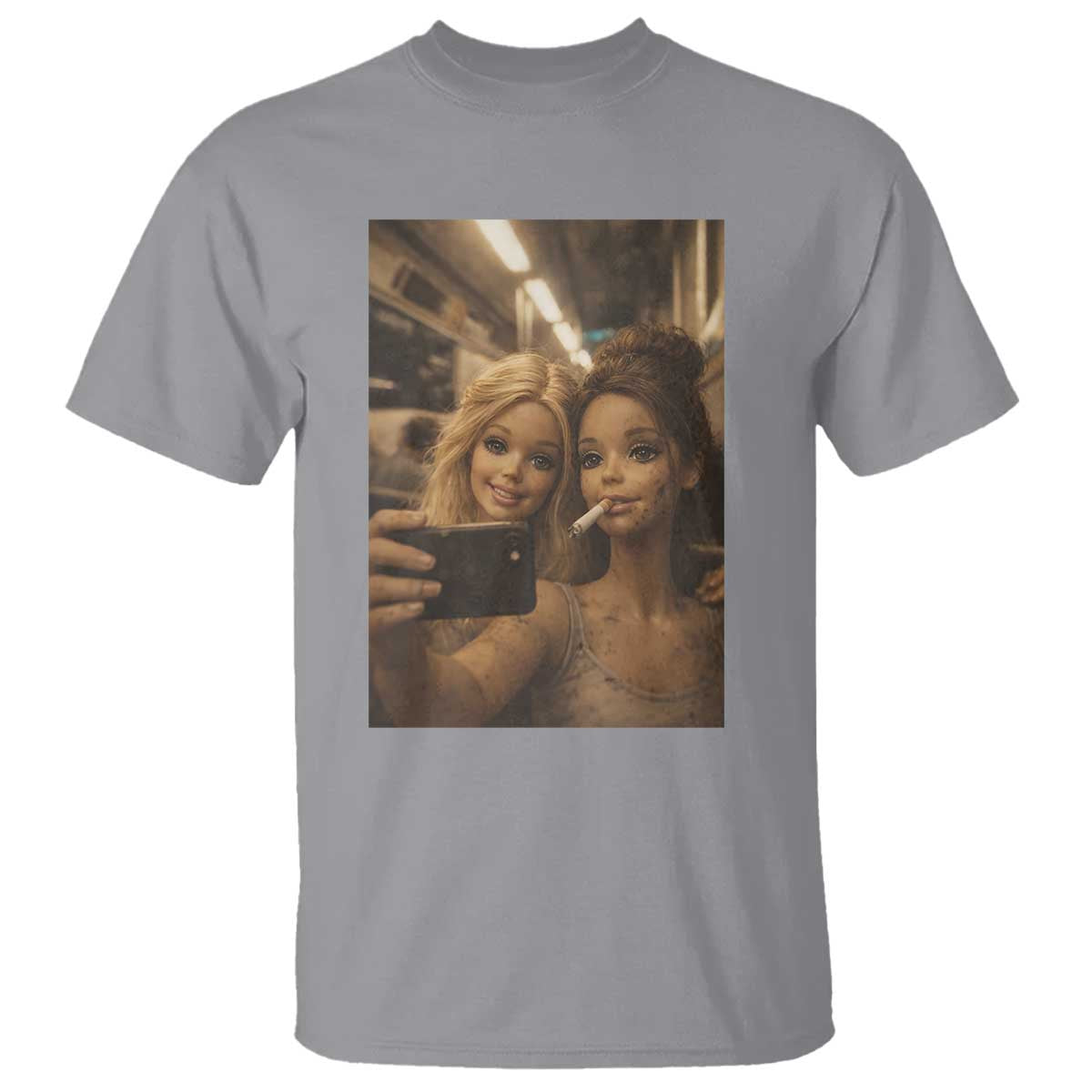 Funny Selfie Doll Meme T Shirt Aesthetic Doll Face Graphic TS12 Sport Gray Print Your Wear