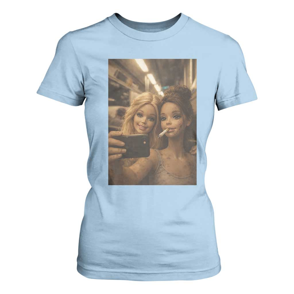 Funny Selfie Doll Meme T Shirt For Women Aesthetic Doll Face Graphic TS12 Light Blue Print Your Wear