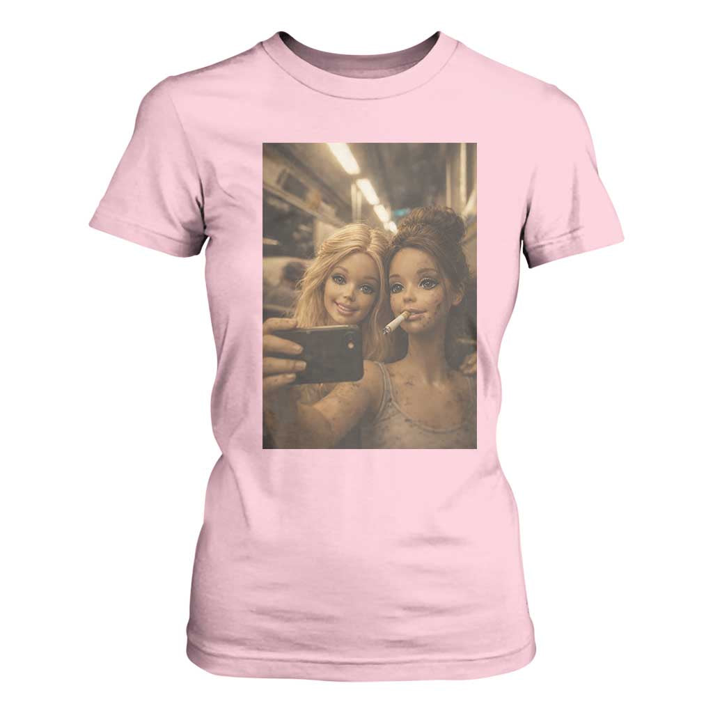 Funny Selfie Doll Meme T Shirt For Women Aesthetic Doll Face Graphic TS12 Light Pink Print Your Wear