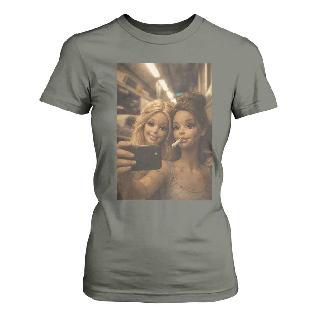 Funny Selfie Doll Meme T Shirt For Women Aesthetic Doll Face Graphic TS12 Military Green Print Your Wear