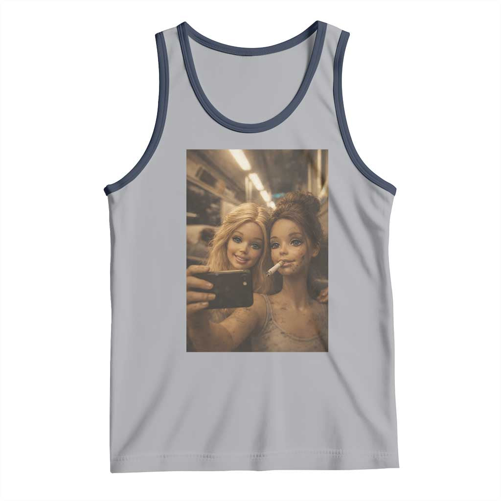 Funny Selfie Doll Meme Tank Top Aesthetic Doll Face Graphic TS12 Athletic Heather Navy Print Your Wear