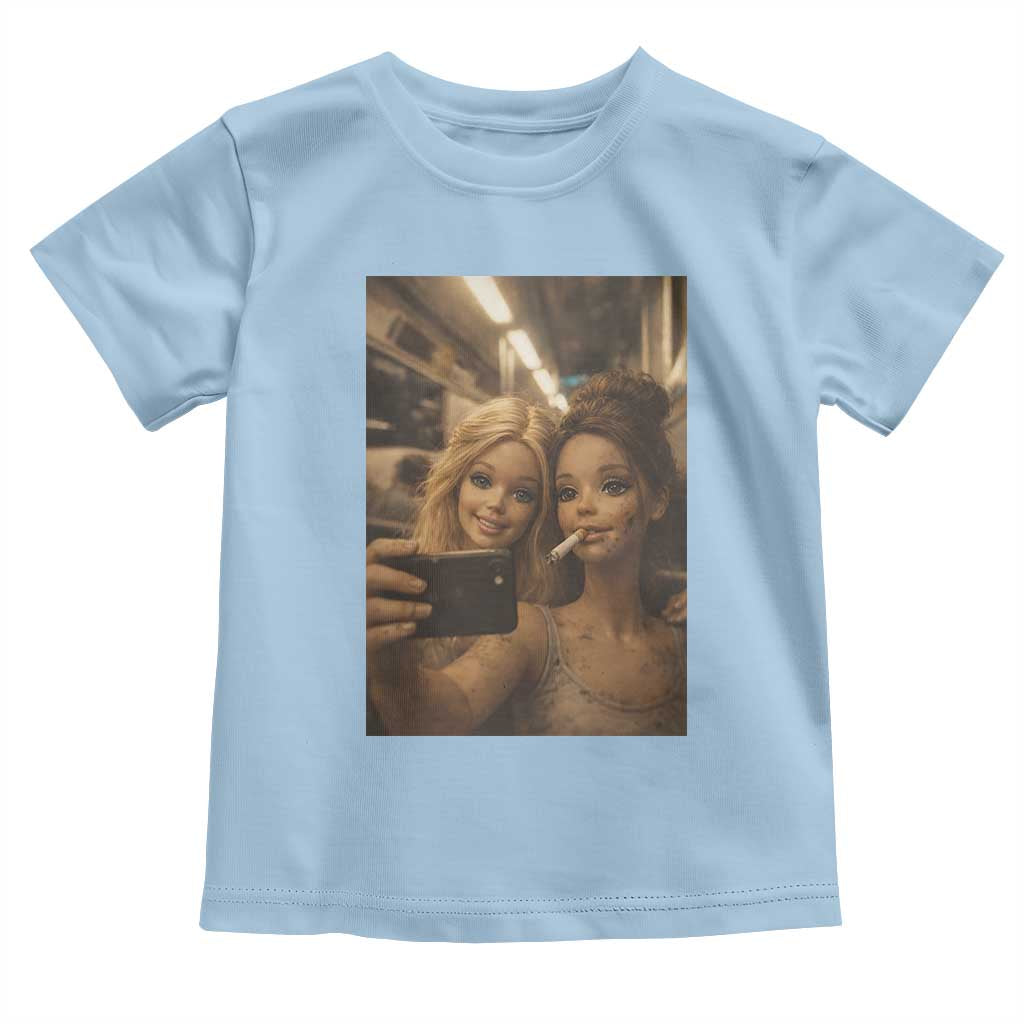 Funny Selfie Doll Meme Toddler T Shirt Aesthetic Doll Face Graphic TS12 Light Blue Print Your Wear