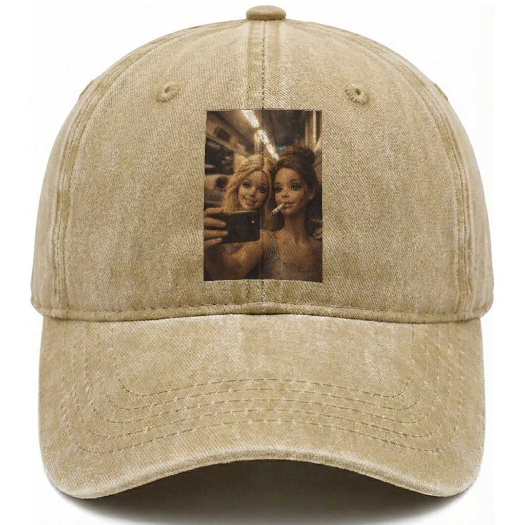 Funny Selfie Doll Meme Washed Cotton Baseball Cap Aesthetic Doll Face Graphic TS12 Print Your Wear