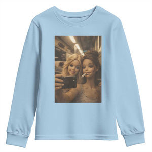 Funny Selfie Doll Meme Youth Sweatshirt Aesthetic Doll Face Graphic TS12 Light Blue Print Your Wear