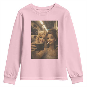 Funny Selfie Doll Meme Youth Sweatshirt Aesthetic Doll Face Graphic TS12 Light Pink Print Your Wear
