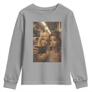 Funny Selfie Doll Meme Youth Sweatshirt Aesthetic Doll Face Graphic TS12 Sport Gray Print Your Wear