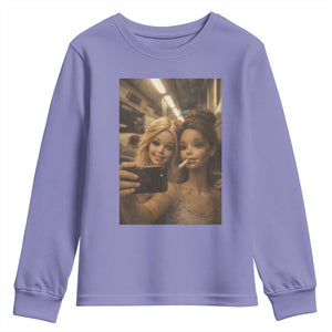 Funny Selfie Doll Meme Youth Sweatshirt Aesthetic Doll Face Graphic TS12 Violet Print Your Wear