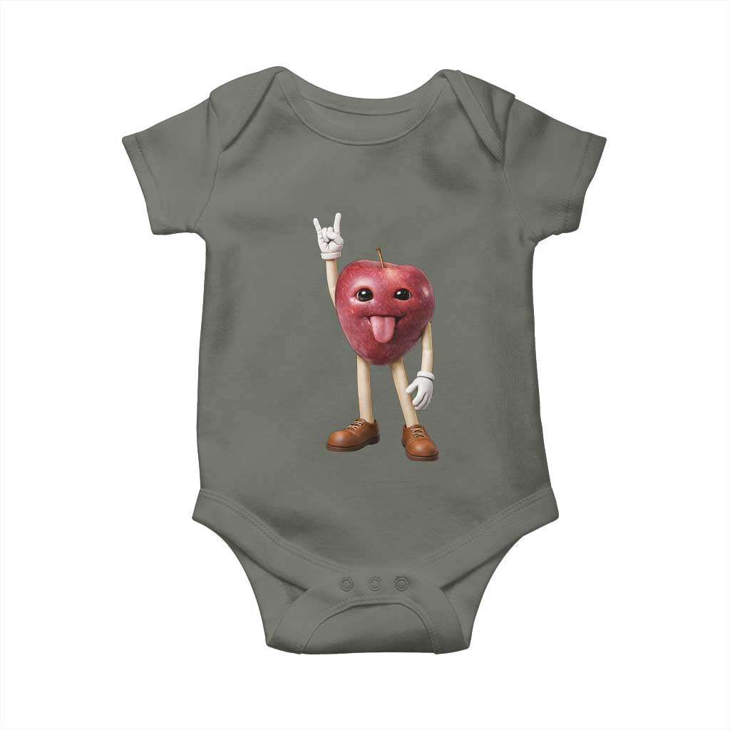 Funny Apple With Face Wapple Meme Baby Onesie TS12 Military Green Print Your Wear