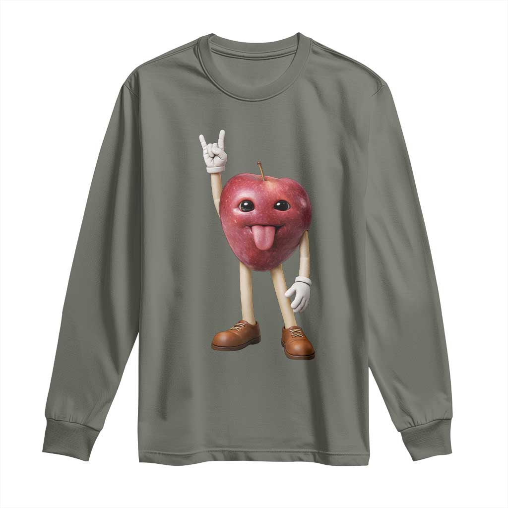 Funny Apple With Face Wapple Meme Long Sleeve Shirt TS12 Military Green Print Your Wear