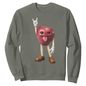 Funny Apple With Face Wapple Meme Sweatshirt TS12 Military Green Print Your Wear