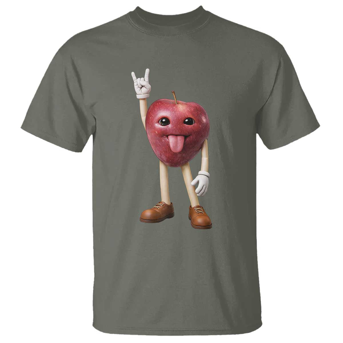 Funny Apple With Face Wapple Meme T Shirt TS12 Military Green Print Your Wear