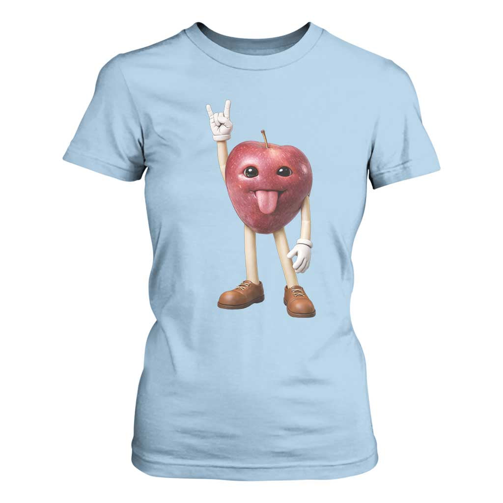 Funny Apple With Face Wapple Meme T Shirt For Women TS12 Light Blue Print Your Wear
