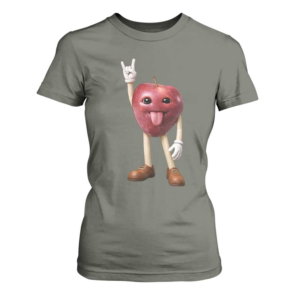 Funny Apple With Face Wapple Meme T Shirt For Women TS12 Military Green Print Your Wear