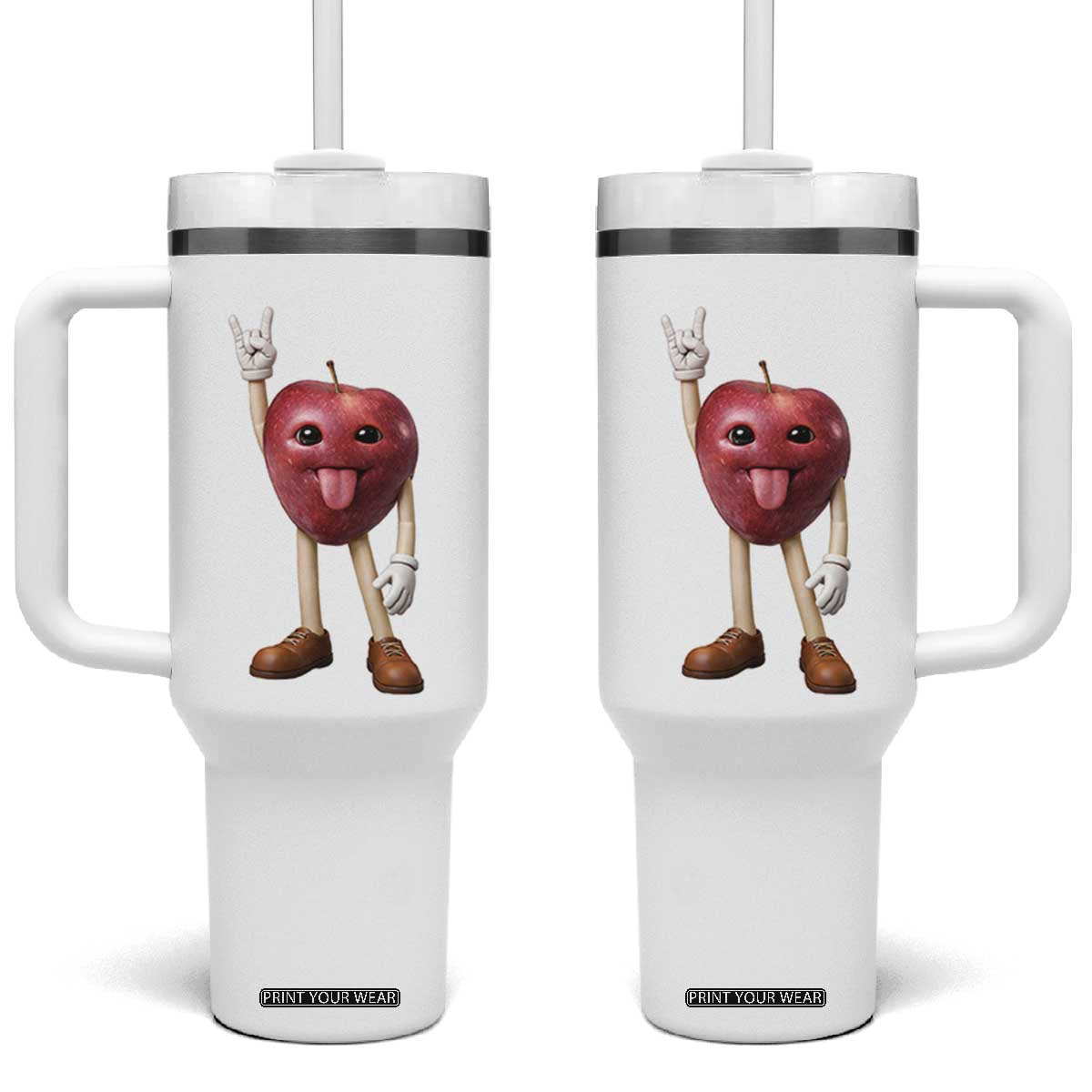 Funny Apple With Face Wapple Meme Tumbler With Handle TS12 One Size: 40 oz White Print Your Wear