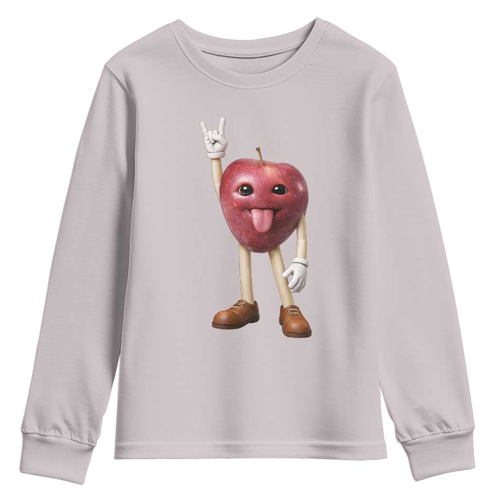 Funny Apple With Face Wapple Meme Youth Sweatshirt TS12 Ice Gray Print Your Wear
