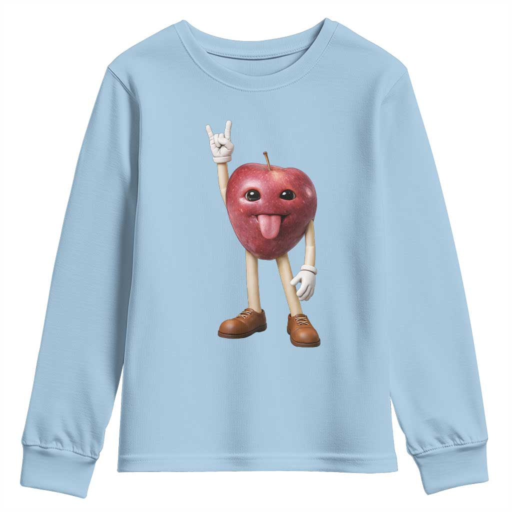 Funny Apple With Face Wapple Meme Youth Sweatshirt TS12 Light Blue Print Your Wear