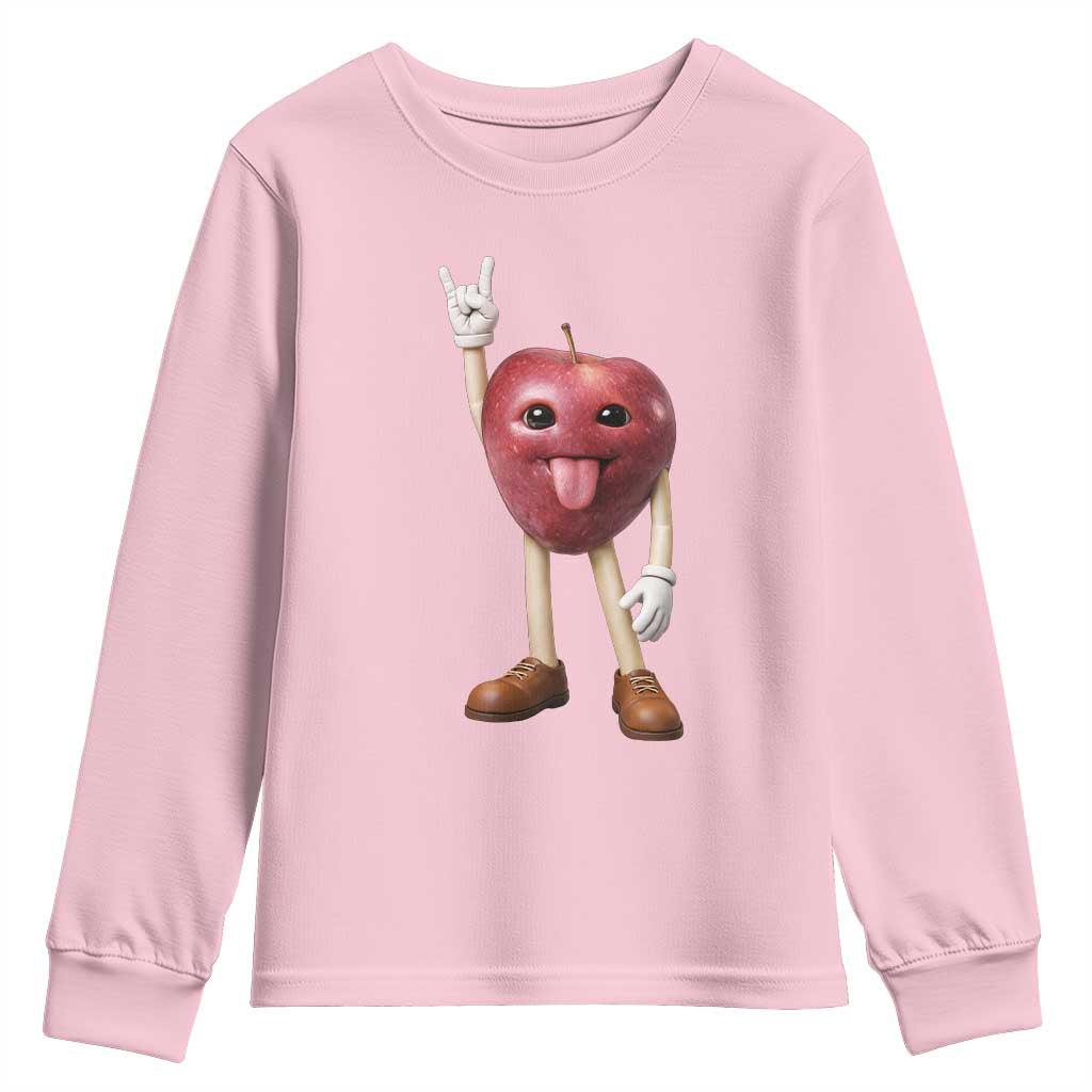 Funny Apple With Face Wapple Meme Youth Sweatshirt TS12 Light Pink Print Your Wear