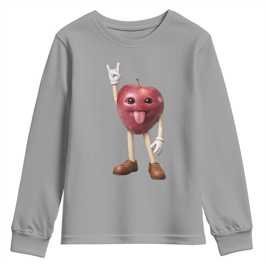 Funny Apple With Face Wapple Meme Youth Sweatshirt TS12 Sport Gray Print Your Wear